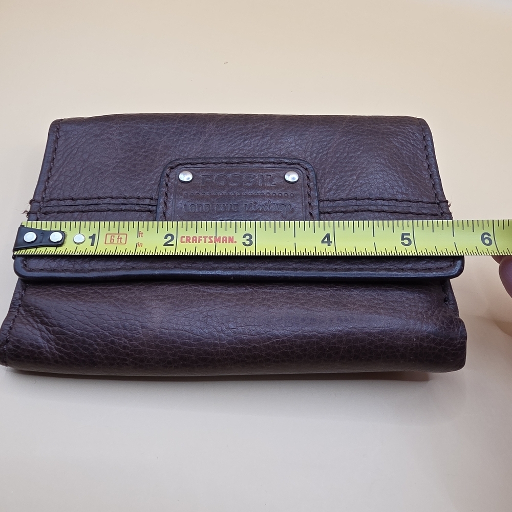 Fossil Long Live Vintage 1954 Trifold Wallet Women's Leather Dark Brown - Picture 8 of 9
